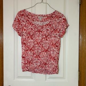 Red floral short sleeve T-shirt, size M